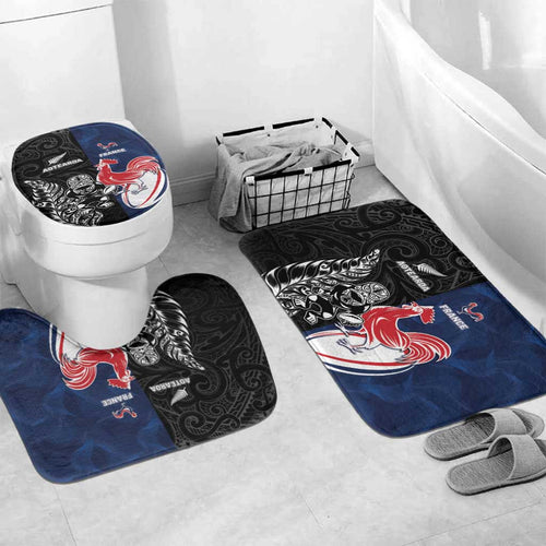 France And New Zealand Rugby Bathroom Set Les Bleus Rooster With Maori Tiki - Aussie Hoodie
