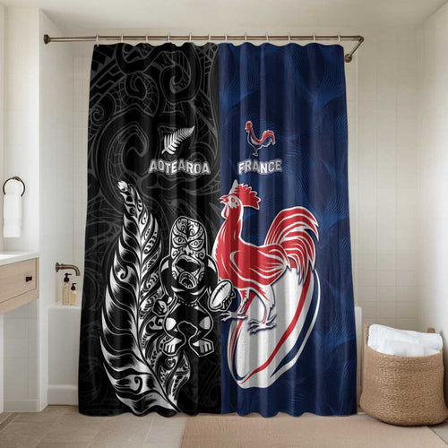 France And New Zealand Rugby Bathroom Set Les Bleus Rooster With Maori Tiki - Aussie Hoodie