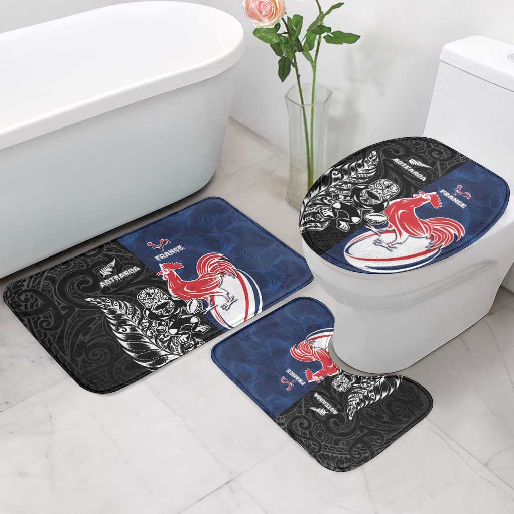 France And New Zealand Rugby Bathroom Set Les Bleus Rooster With Maori Tiki - Aussie Hoodie