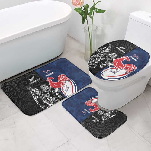 France And New Zealand Rugby Bathroom Set Les Bleus Rooster With Maori Tiki - Aussie Hoodie