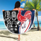 France And New Zealand Rugby Beach Blanket Les Bleus Rooster With Maori Tiki - Aussie Hoodie