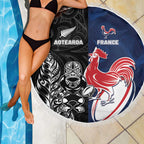 France And New Zealand Rugby Beach Blanket Les Bleus Rooster With Maori Tiki - Aussie Hoodie