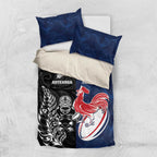 France And New Zealand Rugby Bedding Set Les Bleus Rooster With Maori Tiki - Aussie Hoodie