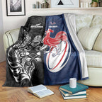 France And New Zealand Rugby Blanket Les Bleus Rooster With Maori Tiki - Aussie Hoodie