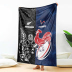 France And New Zealand Rugby Blanket Les Bleus Rooster With Maori Tiki - Aussie Hoodie