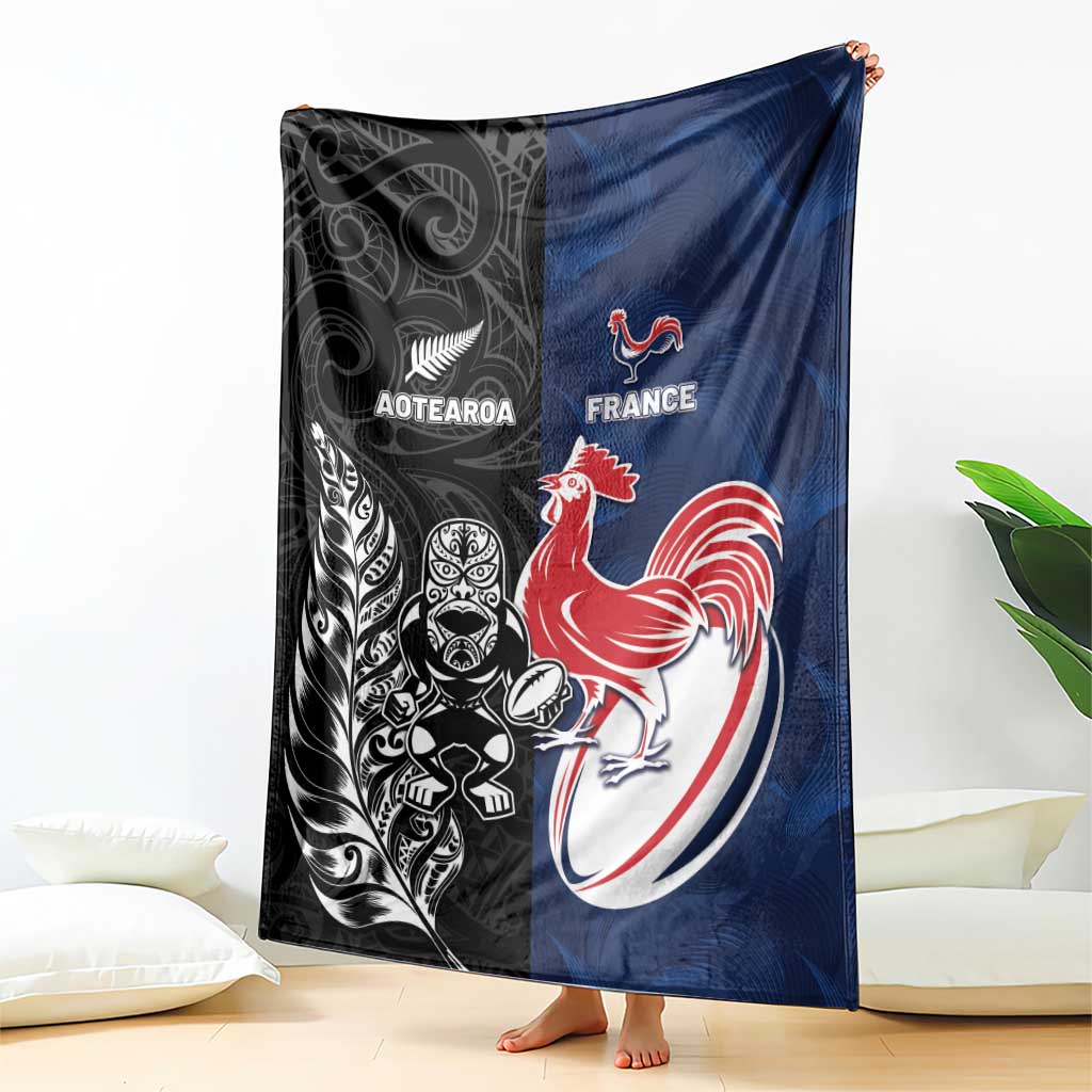 France And New Zealand Rugby Blanket Les Bleus Rooster With Maori Tiki - Aussie Hoodie
