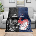 France And New Zealand Rugby Blanket Les Bleus Rooster With Maori Tiki - Aussie Hoodie