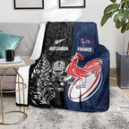 France And New Zealand Rugby Blanket Les Bleus Rooster With Maori Tiki - Aussie Hoodie