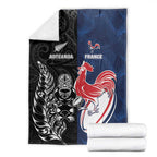 France And New Zealand Rugby Blanket Les Bleus Rooster With Maori Tiki - Aussie Hoodie