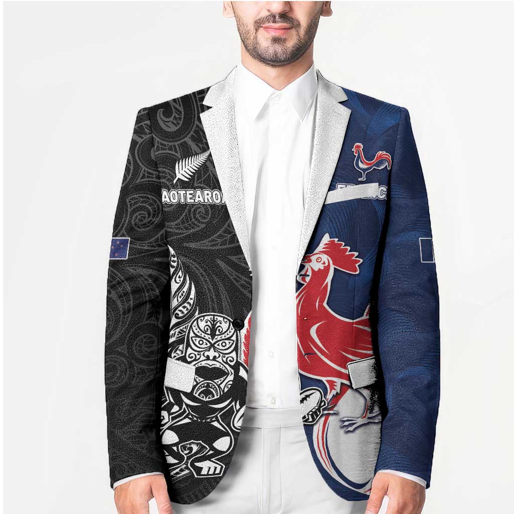 France And New Zealand Rugby Custom Blazer Les Bleus Rooster With Maori Tiki - Aussie Hoodie