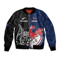 France And New Zealand Rugby Custom Bomber Jacket Les Bleus Rooster With Maori Tiki - Aussie Hoodie