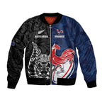 France And New Zealand Rugby Custom Bomber Jacket Les Bleus Rooster With Maori Tiki - Aussie Hoodie