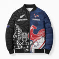 France And New Zealand Rugby Custom Bomber Puffer Jacket Les Bleus Rooster With Maori Tiki - Aussie Hoodie