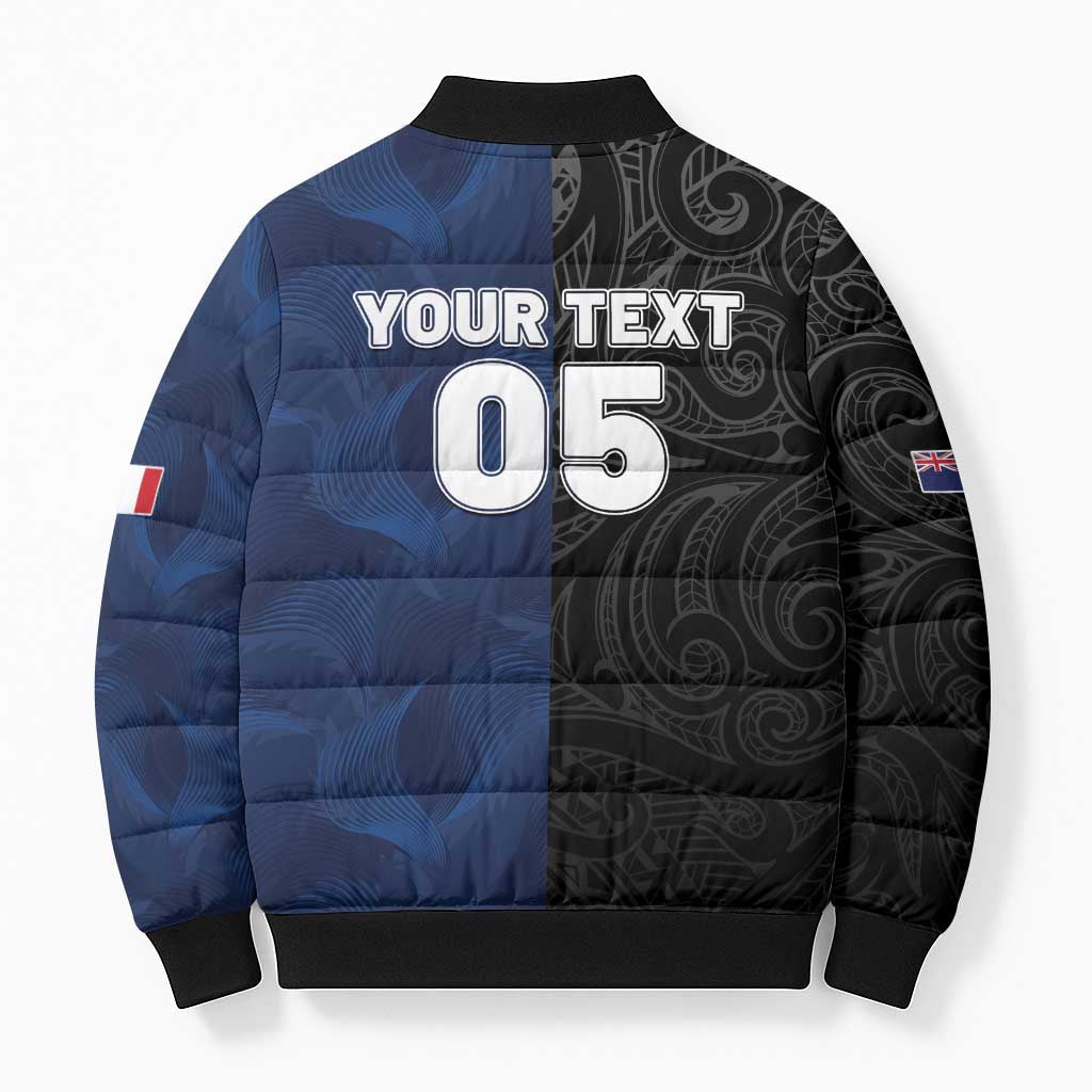 France And New Zealand Rugby Custom Bomber Puffer Jacket Les Bleus Rooster With Maori Tiki - Aussie Hoodie
