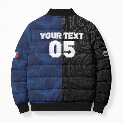 France And New Zealand Rugby Custom Bomber Puffer Jacket Les Bleus Rooster With Maori Tiki - Aussie Hoodie