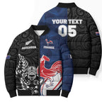 France And New Zealand Rugby Custom Bomber Puffer Jacket Les Bleus Rooster With Maori Tiki - Aussie Hoodie