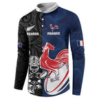 France And New Zealand Rugby Custom Button Sweatshirt Les Bleus Rooster With Maori Tiki - Aussie Hoodie