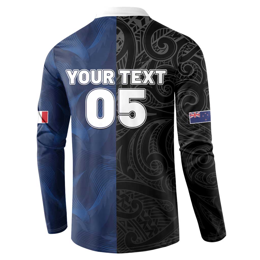 France And New Zealand Rugby Custom Button Sweatshirt Les Bleus Rooster With Maori Tiki - Aussie Hoodie