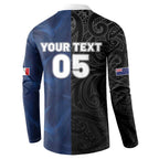 France And New Zealand Rugby Custom Button Sweatshirt Les Bleus Rooster With Maori Tiki - Aussie Hoodie