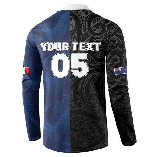 France And New Zealand Rugby Custom Button Sweatshirt Les Bleus Rooster With Maori Tiki - Aussie Hoodie