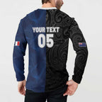 France And New Zealand Rugby Custom Button Sweatshirt Les Bleus Rooster With Maori Tiki - Aussie Hoodie