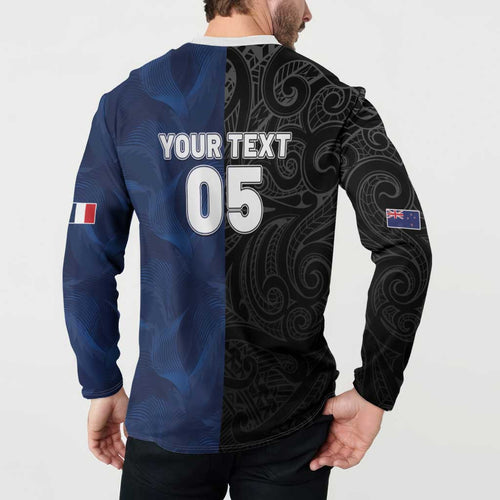 France And New Zealand Rugby Custom Button Sweatshirt Les Bleus Rooster With Maori Tiki - Aussie Hoodie