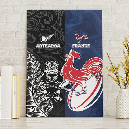 France And New Zealand Rugby Canvas Wall Art Les Bleus Rooster With Maori Tiki - Aussie Hoodie
