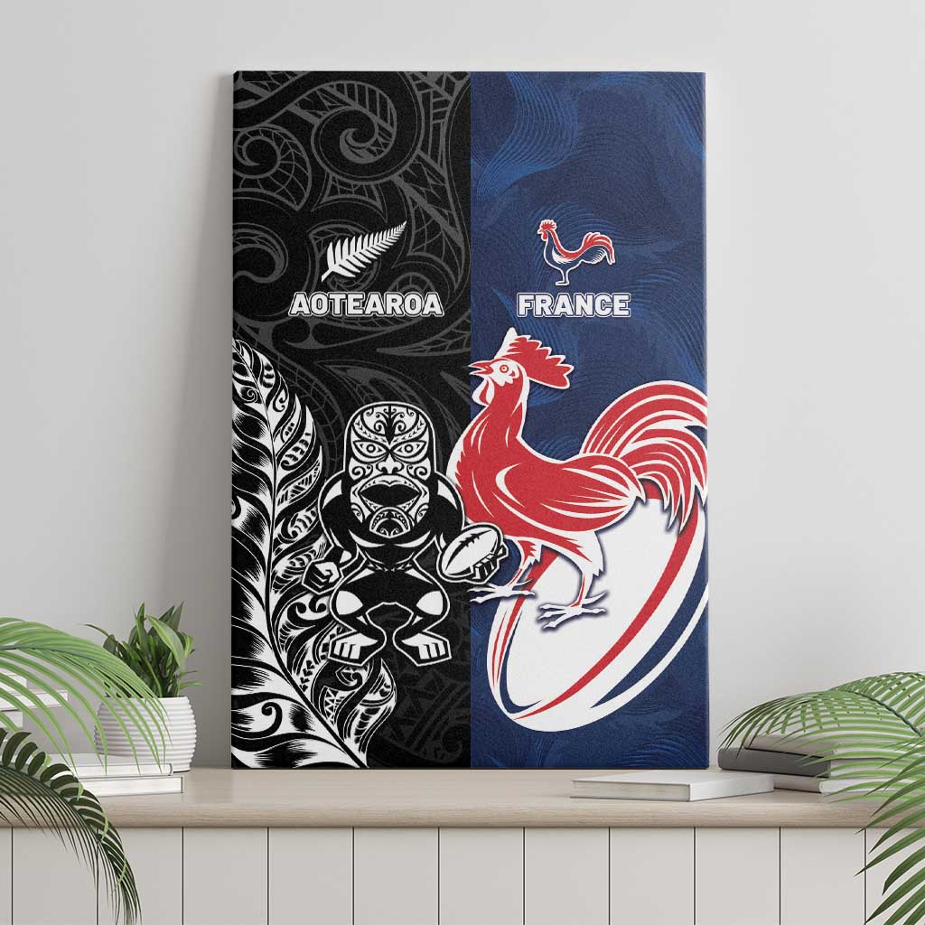 France And New Zealand Rugby Canvas Wall Art Les Bleus Rooster With Maori Tiki - Aussie Hoodie