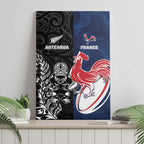 France And New Zealand Rugby Canvas Wall Art Les Bleus Rooster With Maori Tiki - Aussie Hoodie