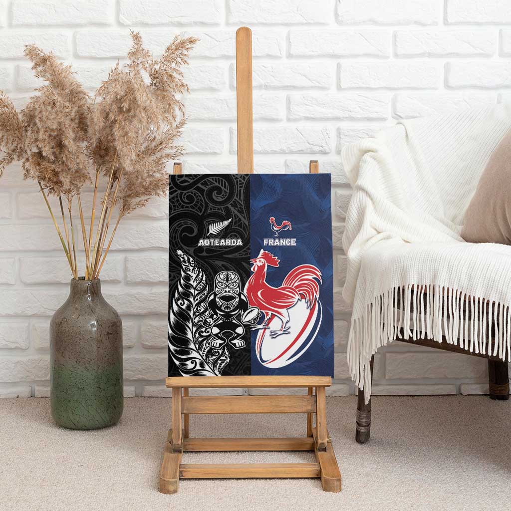France And New Zealand Rugby Canvas Wall Art Les Bleus Rooster With Maori Tiki - Aussie Hoodie