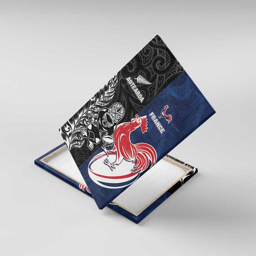 France And New Zealand Rugby Canvas Wall Art Les Bleus Rooster With Maori Tiki - Aussie Hoodie