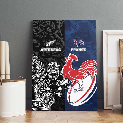 France And New Zealand Rugby Canvas Wall Art Les Bleus Rooster With Maori Tiki - Aussie Hoodie