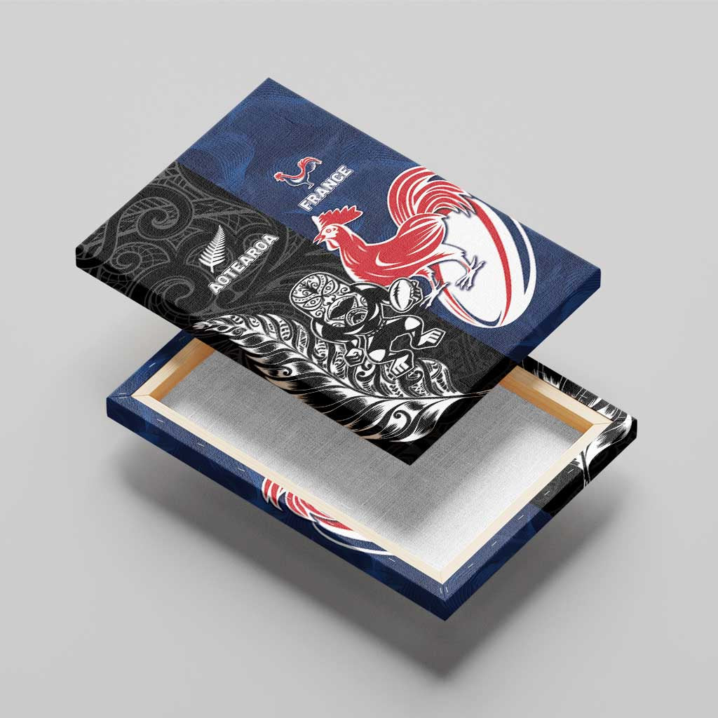 France And New Zealand Rugby Canvas Wall Art Les Bleus Rooster With Maori Tiki - Aussie Hoodie