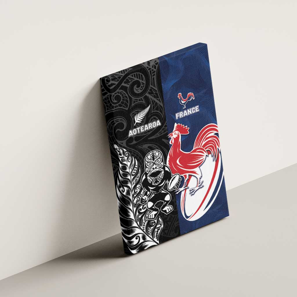 France And New Zealand Rugby Canvas Wall Art Les Bleus Rooster With Maori Tiki - Aussie Hoodie