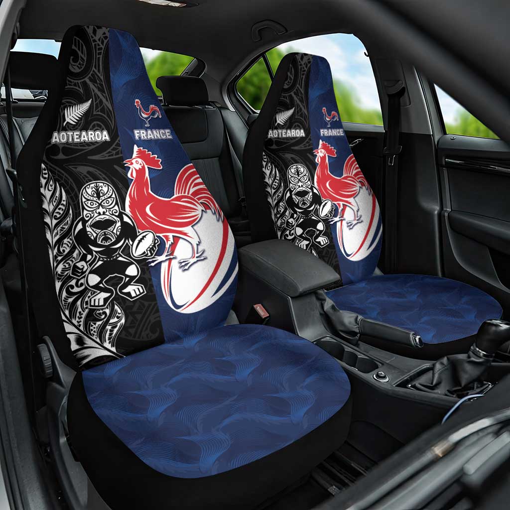 France And New Zealand Rugby Car Seat Cover Les Bleus Rooster With Maori Tiki - Aussie Hoodie