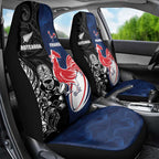 France And New Zealand Rugby Car Seat Cover Les Bleus Rooster With Maori Tiki - Aussie Hoodie