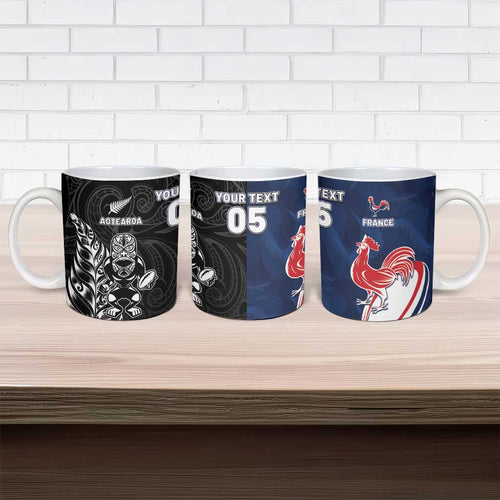 France And New Zealand Rugby Custom Ceramic Mug Les Bleus Rooster With Maori Tiki - Aussie Hoodie