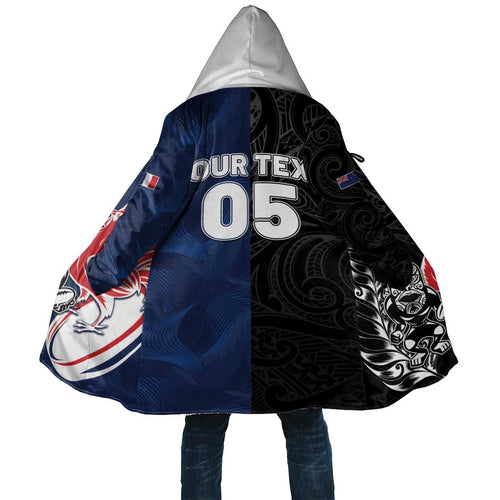 France And New Zealand Rugby Custom Cloak Les Bleus Rooster With Maori Tiki - Aussie Hoodie