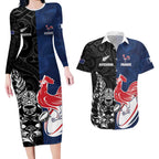 France And New Zealand Rugby Custom Couples Matching Long Sleeve Bodycon Dress and Hawaiian Shirt Les Bleus Rooster With Maori Tiki - Aussie Hoodie