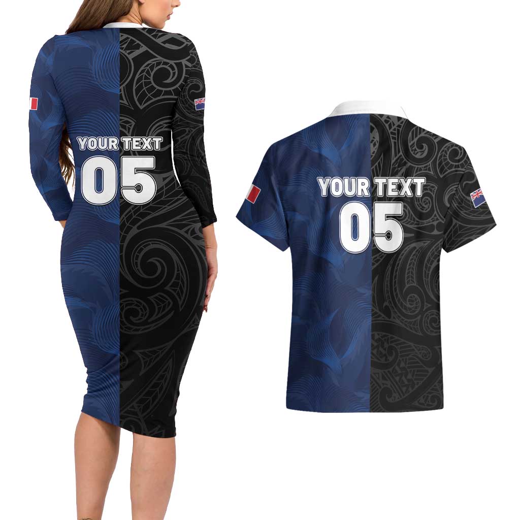 France And New Zealand Rugby Custom Couples Matching Long Sleeve Bodycon Dress and Hawaiian Shirt Les Bleus Rooster With Maori Tiki - Aussie Hoodie