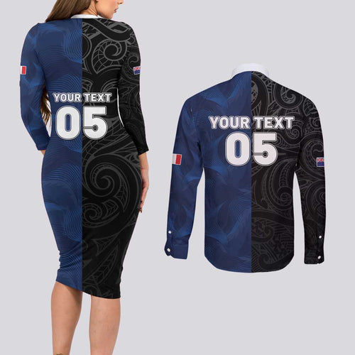 France And New Zealand Rugby Custom Couples Matching Long Sleeve Bodycon Dress and Long Sleeve Button Shirt Les Bleus Rooster With Maori Tiki - Aussie Hoodie
