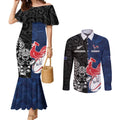 France And New Zealand Rugby Custom Couples Matching Mermaid Dress and Long Sleeve Button Shirt Les Bleus Rooster With Maori Tiki - Aussie Hoodie