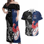 France And New Zealand Rugby Custom Couples Matching Off Shoulder Maxi Dress and Hawaiian Shirt Les Bleus Rooster With Maori Tiki - Aussie Hoodie