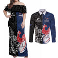 France And New Zealand Rugby Custom Couples Matching Off Shoulder Maxi Dress and Long Sleeve Button Shirt Les Bleus Rooster With Maori Tiki - Aussie Hoodie