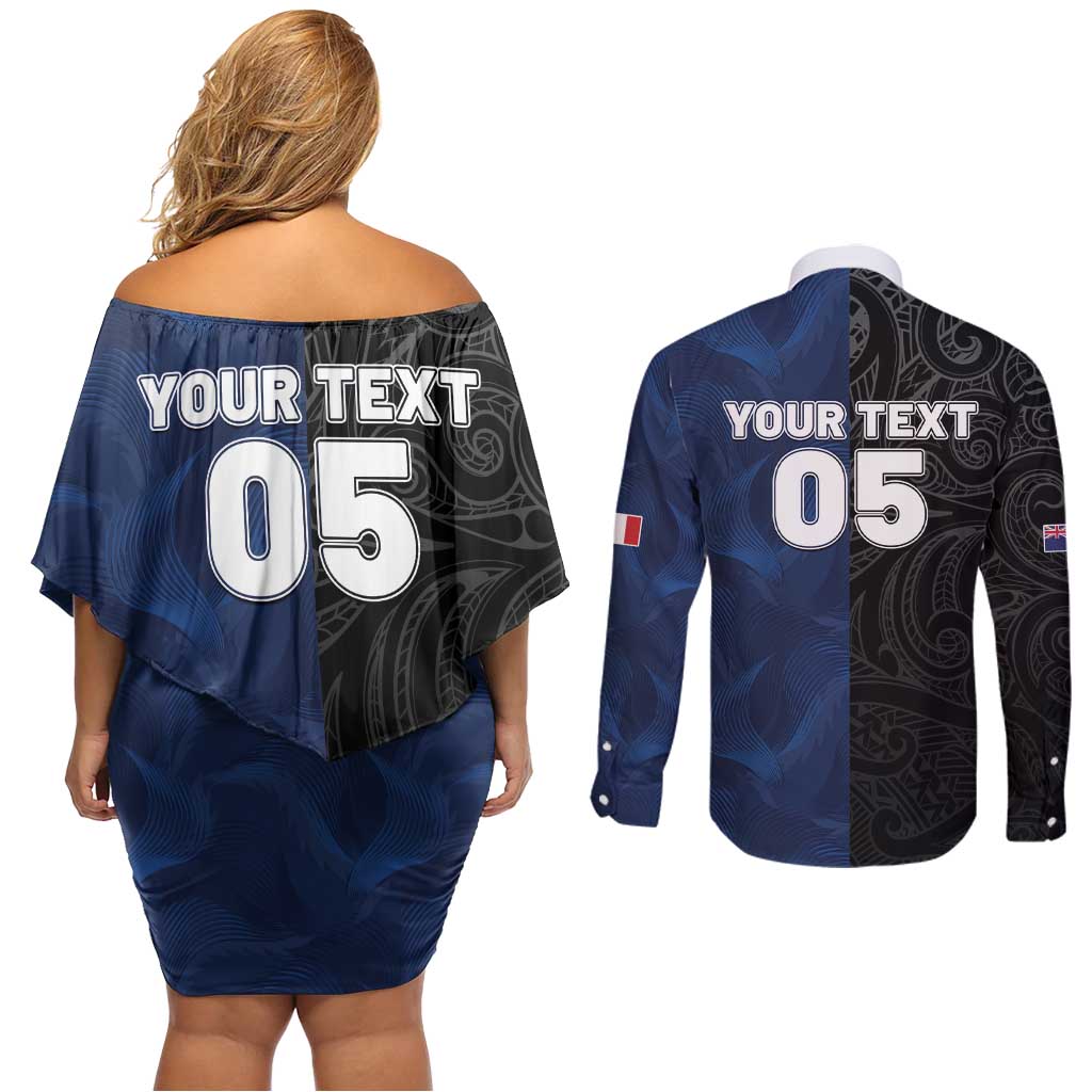 France And New Zealand Rugby Custom Couples Matching Off Shoulder Short Dress and Long Sleeve Button Shirt Les Bleus Rooster With Maori Tiki - Aussie Hoodie