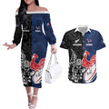 France And New Zealand Rugby Custom Couples Matching Off The Shoulder Long Sleeve Dress and Hawaiian Shirt Les Bleus Rooster With Maori Tiki - Aussie Hoodie
