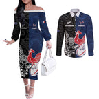 France And New Zealand Rugby Custom Couples Matching Off The Shoulder Long Sleeve Dress and Long Sleeve Button Shirt Les Bleus Rooster With Maori Tiki - Aussie Hoodie