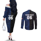 France And New Zealand Rugby Custom Couples Matching Off The Shoulder Long Sleeve Dress and Long Sleeve Button Shirt Les Bleus Rooster With Maori Tiki - Aussie Hoodie