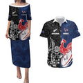 France And New Zealand Rugby Custom Couples Matching Puletasi and Hawaiian Shirt Les Bleus Rooster With Maori Tiki - Aussie Hoodie