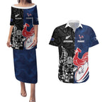 France And New Zealand Rugby Custom Couples Matching Puletasi and Hawaiian Shirt Les Bleus Rooster With Maori Tiki - Aussie Hoodie